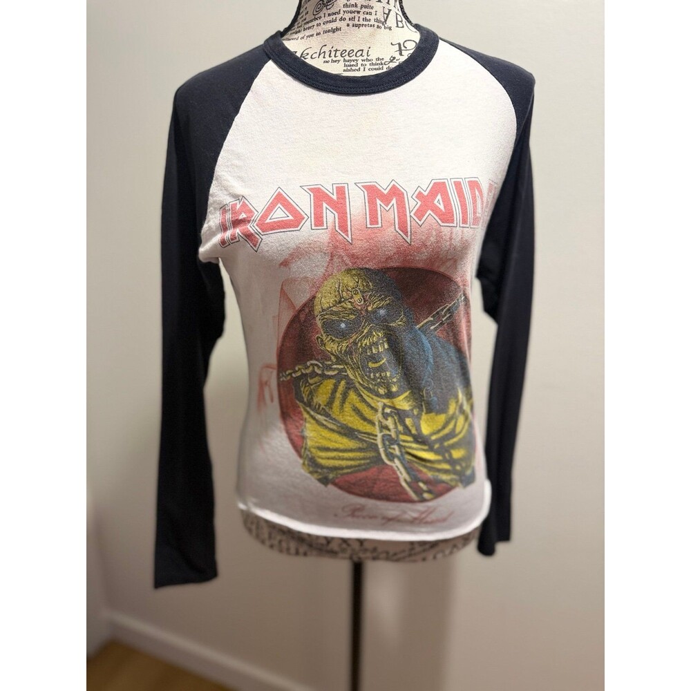 Vintage 80’s 90’s Iron Maiden Eddie Chains Raglan T-Shirt M White Black